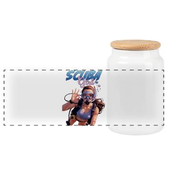 Scuba Girl Diver Design - Panoramic Cookie Jar with Wooden Lid - white - Front