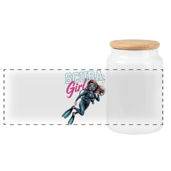 Scuba Girl Diver Design - Boîte à biscuits avec couvercle en bois - blanc - Devant