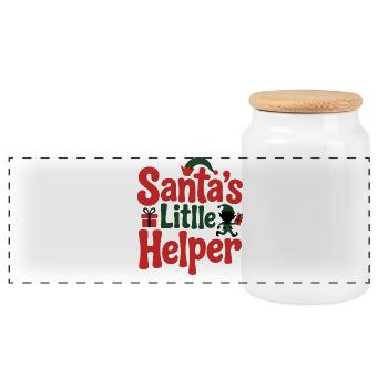 Weihnachtsmanns kleiner Helfer Weihnachtsdesign - Panorama Keksdose mit Holzdeckel - Weiß - Vorne