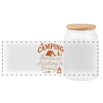 Camping Weil Erwachsensein langweilig ist - Panorama Keksdose mit Holzdeckel - Weiß - Vorne