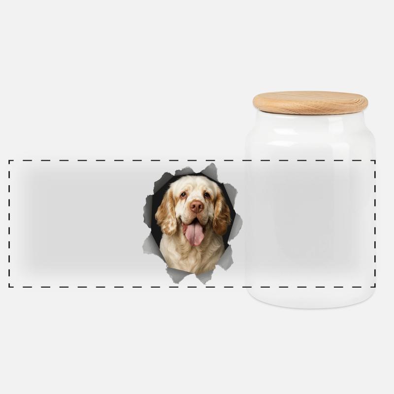 Clumber Spaniel - Panorama Keksdose mit Holzdeckel - Weiß