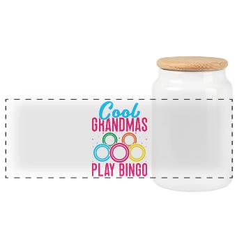 Bingo Game Cool Grandmas Play Bingo - Panoramic Cookie Jar with Wooden Lid - white - Front