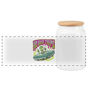 Extraterrestrial adventure with not a bad trip - Panoramic Cookie Jar with Wooden Lid - white - Front