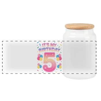 It's My Birthday Kids Birthday 5 Years Girl - Panoramic Cookie Jar with Wooden Lid - white - Front