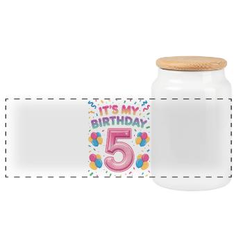 5 ans fille C’est mon anniversaire Enfants Anniversaire - Boîte à biscuits avec couvercle en bois - blanc - Devant