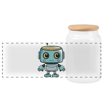 Cute robot print for kids - Panoramic Cookie Jar with Wooden Lid - white - Front