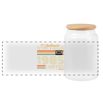 1985 Vintage Retro Geburtstagsgeschenk - Panorama Keksdose mit Holzdeckel - Weiß - Vorne