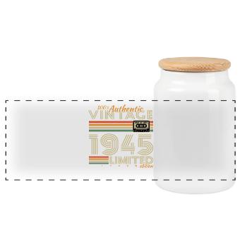 1945 Vintage Retro Geburtstagsgeschenk - Panorama Keksdose mit Holzdeckel - Weiß - Vorne