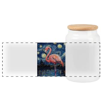 Flamingo Van Gogh Style Starry Night - Panoramic Cookie Jar with Wooden Lid - white - Front