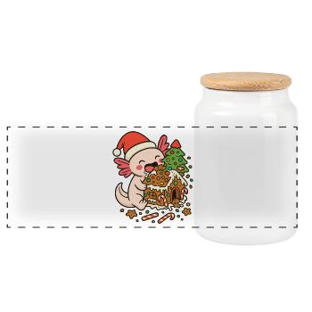 Axolotl de Noël – Conception de maison en pain d’épice - Boîte à biscuits avec couvercle en bois - blanc - Devant