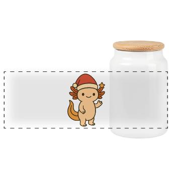 Axolotl de Noël - Motif de dessin animé mignon - Boîte à biscuits avec couvercle en bois - blanc - Devant