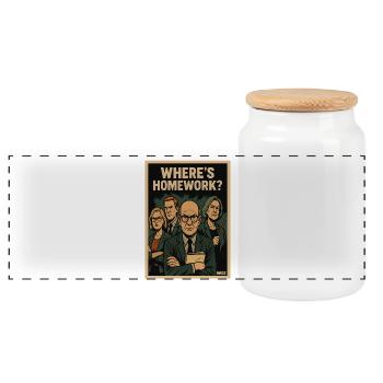 Where is the homework? Always these teachers - Panoramic Cookie Jar with Wooden Lid - white - Front