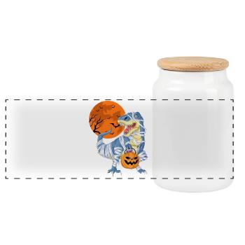 T-Rex Momie Halloween - Boîte à biscuits avec couvercle en bois - blanc - Devant