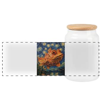 Fish Van Gogh Style - Panoramic Cookie Jar with Wooden Lid - white - Front
