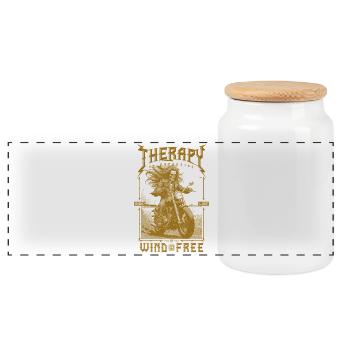 Therapy is Expensive Wind is Free Motorcycle Rider - Panoramic Cookie Jar with Wooden Lid - white - Front