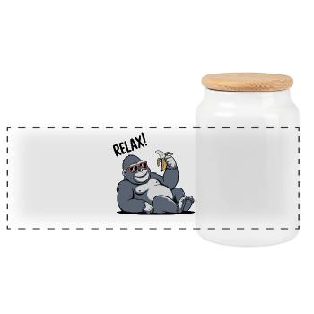 Banana Gorilla détendu - Boîte à biscuits avec couvercle en bois - blanc - Devant
