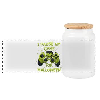 Gamepad Gamer Halloween Zombie Gamer Takes a Break - Panoramic Cookie Jar with Wooden Lid - white - Front