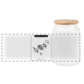 Anatomy of the camera silhouette - Panoramic Cookie Jar with Wooden Lid - white - Front