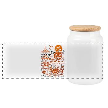 Halloween Carousel Pumpkin Magic - Panoramic Cookie Jar with Wooden Lid - white - Front