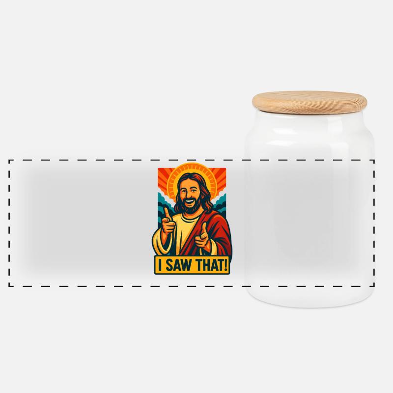 Ich habe gesehen, dass Jesus-Meme, Christ - Panorama Keksdose mit Holzdeckel - Weiß