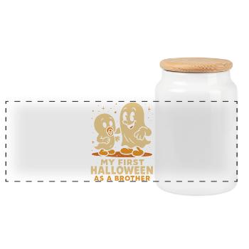 Mon premier Halloween en tant que frère fantôme mignon - Boîte à biscuits avec couvercle en bois - blanc - Devant