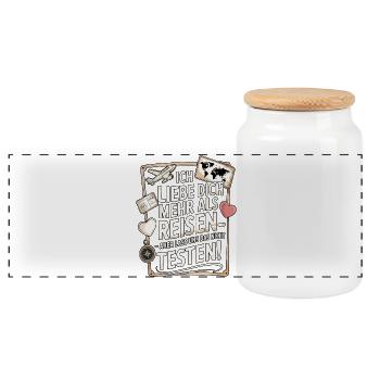 Ich Liebe Dich Mehr Als Reisen Humor - Panorama Keksdose mit Holzdeckel - Weiß - Vorne