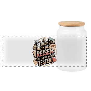 Ich Liebe Dich Mehr Als Reisen Humor - Panorama Keksdose mit Holzdeckel - Weiß - Vorne