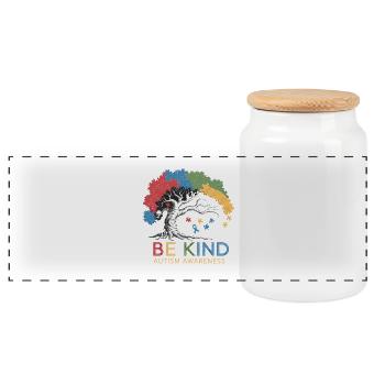 Be Kind Autism Awareness Tree Puzzle - Panoramic Cookie Jar with Wooden Lid - white - Front