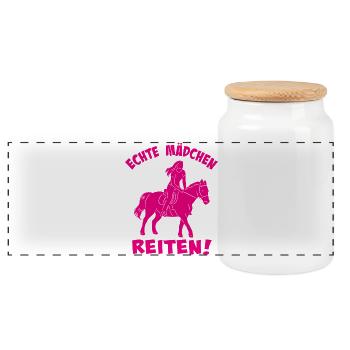 Real Girl Riding Silhouette - Panoramic Cookie Jar with Wooden Lid - white - Front