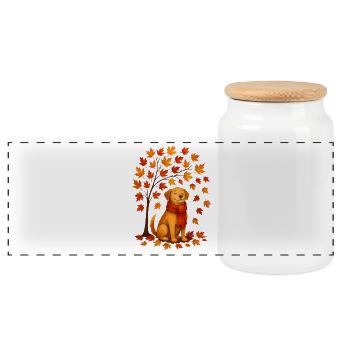 Chien d’automne avec motif d’écharpe - Boîte à biscuits avec couvercle en bois - blanc - Devant