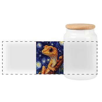 Gecko Van Gogh Style Starry Night - Panorama Keksdose mit Holzdeckel - Weiß - Vorne