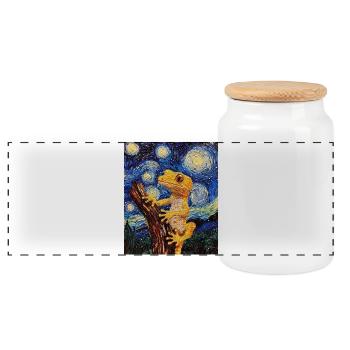 Gecko Van Gogh Style Starry Night - Panorama Keksdose mit Holzdeckel - Weiß - Vorne