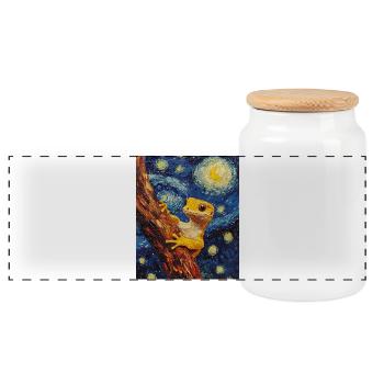 Gecko Van Gogh Style Starry Night - Panorama Keksdose mit Holzdeckel - Weiß - Vorne