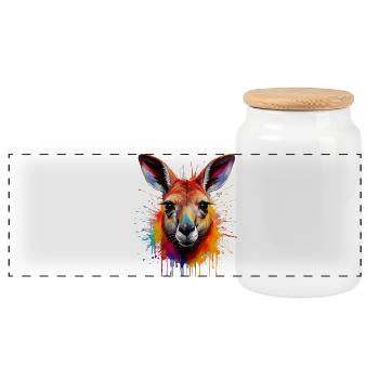 Kangaroo Color Explosion Portrait - Panoramic Cookie Jar with Wooden Lid - white - Front