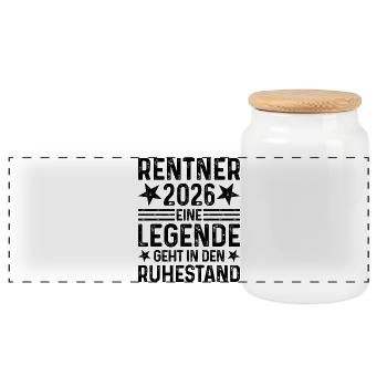 Rentner 2026 Eine Legende geht in den Ruhestand - Panorama Keksdose mit Holzdeckel - Weiß - Vorne