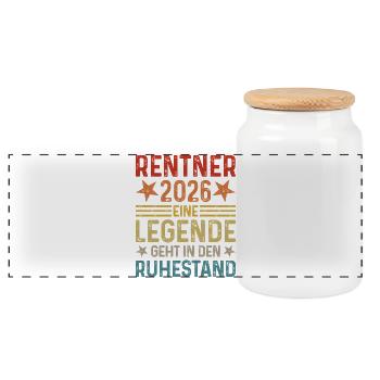 Rentner 2026 Eine Legende geht in den Ruhestand - Panorama Keksdose mit Holzdeckel - Weiß - Vorne