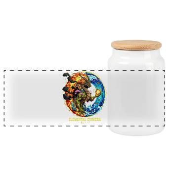 Elemental Chimera | Dragon of the 3 Elements - Panoramic Cookie Jar with Wooden Lid - white - Front