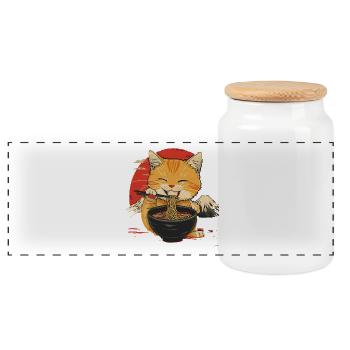 Niedliche Katze Mit Ramen Vor Japanischer Kulisse - Panorama Keksdose mit Holzdeckel - Weiß - Vorne