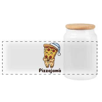 Pizzajama Pyjama tired Pizza Fun Quote - Panorama Keksdose mit Holzdeckel - Weiß - Vorne