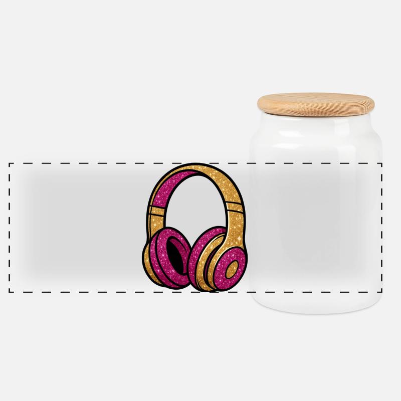 Glitzer Kopfhörer Gold Pink - Panorama Keksdose mit Holzdeckel - Weiß