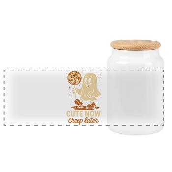 Mignon maintenant Creep Plus tard Drôle Halloween Fantôme - Boîte à biscuits avec couvercle en bois - blanc - Devant
