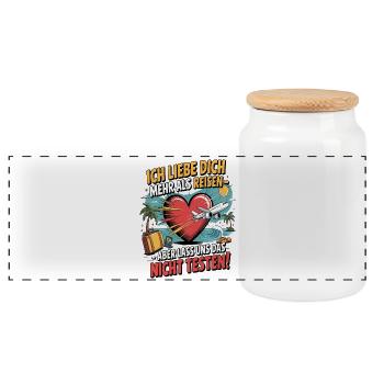 I Love You More Than Travel Saying - Panoramic Cookie Jar with Wooden Lid - white - Front