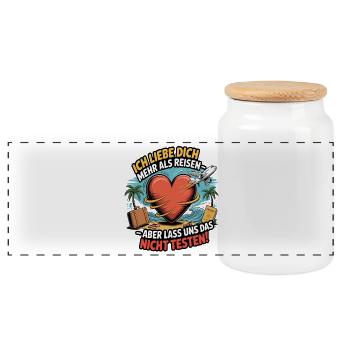 I love you more than traveling - Panoramic Cookie Jar with Wooden Lid - white - Front