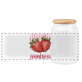 Strawberry - goodness - Panoramic Cookie Jar with Wooden Lid - white - Front