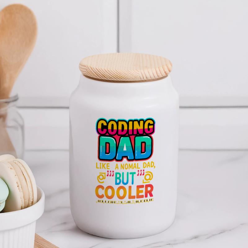 Coding Dad Cooler, Programmer  Panoramic Cookie Jar with Wooden Lid
