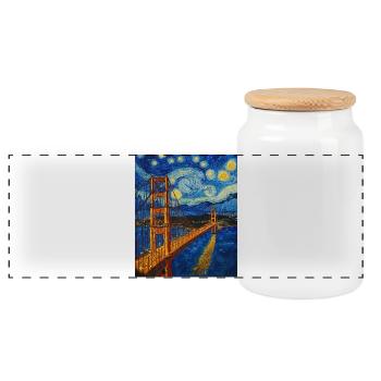 San Francisco Golden Gate Bridge Van Gogh Style - Panorama Keksdose mit Holzdeckel - Weiß - Vorne
