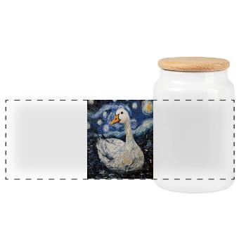 Cygne Oie Oiseau Style Van Gogh Nuit étoilée - Boîte à biscuits avec couvercle en bois - blanc - Devant