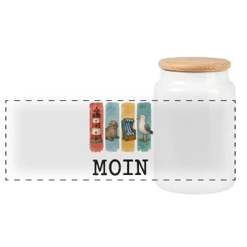 Moin lighthouse seal beach chair seagull coast - Panoramic Cookie Jar with Wooden Lid - white - Front