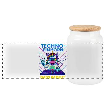 Techno Einhorn Bass im Blut - Panorama Keksdose mit Holzdeckel - Weiß - Vorne