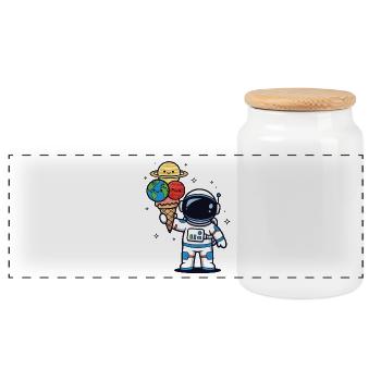 Astronaut Artwork Food Space Humor - Panorama Keksdose mit Holzdeckel - Weiß - Vorne